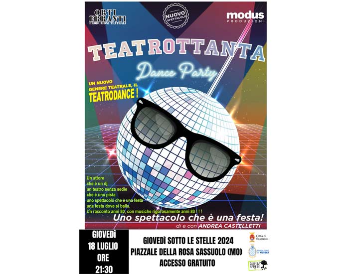 In piazzale della Rosa a Sassuolo torna domani ‘Teatrottanta Dance Party’